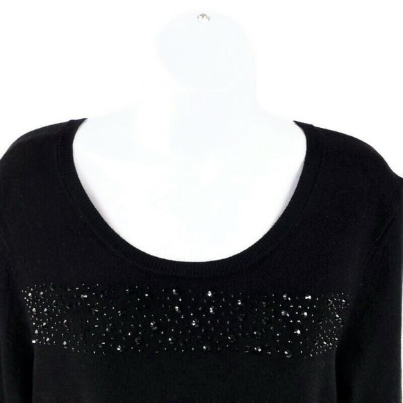 Charter Club Black Sparkling Stripes Embellished 3/4 Sleeve Sweater Womens LP - Picture 2 of 10